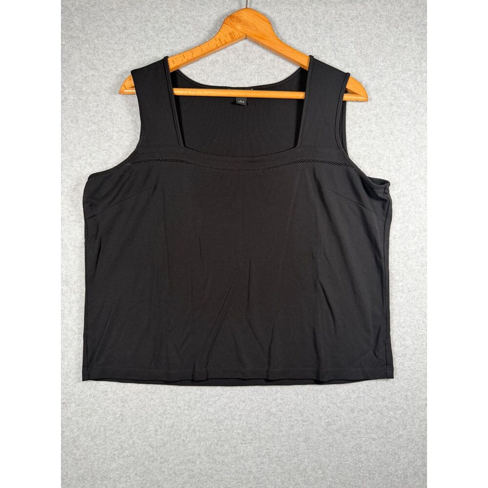 Emme Black Sleeveless Square Neck Mesh Trim Tank Top Size 1 1X 3930